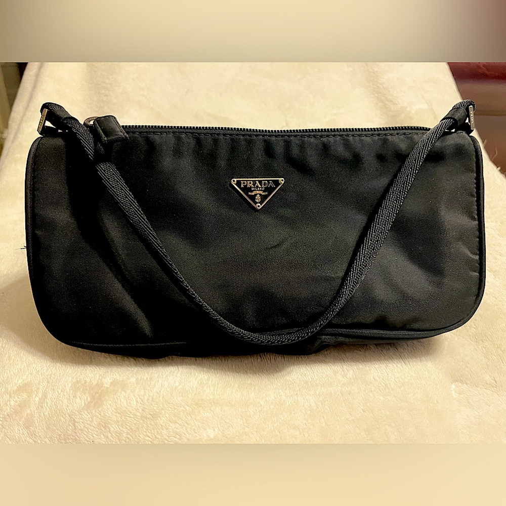Vintage Authentic Prada Pouchette Bag in Black Nylon